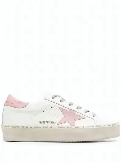 Golden Goose Low-top Sneakers With Pink Star Detail And Distressed Sole In White