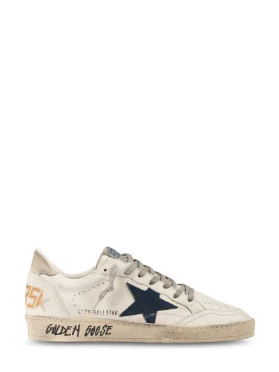 Golden Goose Ballstar White Low Top Sneakers With Star Patch On The Side And Maxi Lettering On The Rear In Leathe