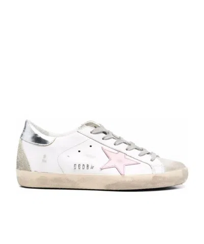Golden Goose Super-star Leather Upper And Star Suede Toe And Spur Laminated Heel Metal Lettering In Whte