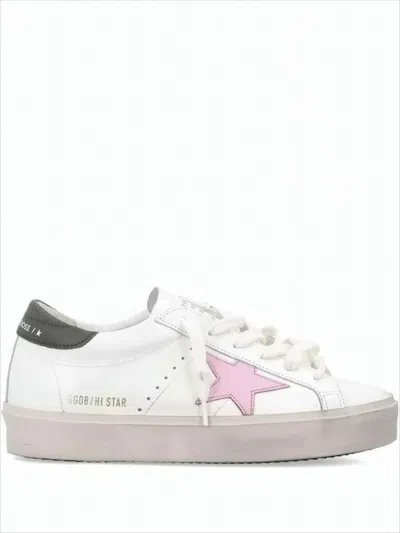 Golden Goose Low-top White Leather And Suede Sneakers With Pink Star Detail In Multi
