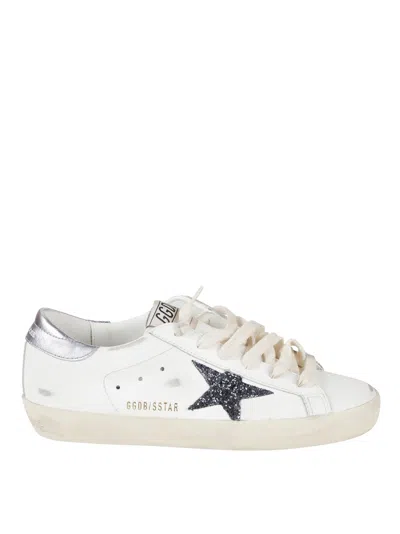 Golden Goose Low-top White Sneakers With Glittery Star And Metallic Heel Tab