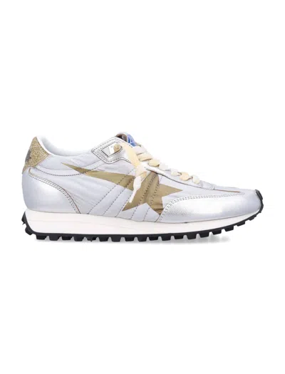 Golden Goose Running Marathon Nylon Upper Lamineted Toe And Spur Printed Star Glitter Heel Shoes In Multi