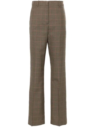 Golden Goose Relaxed Pied De Poule Check Pants In 82699 Beige/black/savvy Red