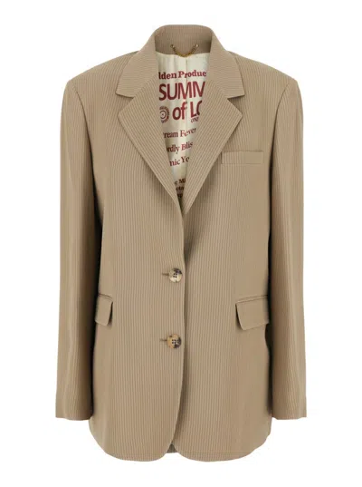 Golden Goose Maia Beige Jacket With All-over Pinstripe Motif
