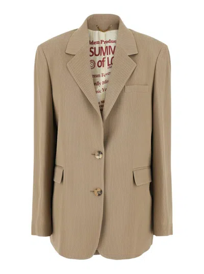 Golden Goose 'maia' Beige Jacket With All-over Pinstripe Motif In Viscose Blend Woman