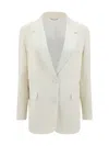 Golden Goose Journey W`s Single Breasted Over Jacket Viscose Wool Crepe W Satin Lapel & Beads Embroidery In Papyrus
