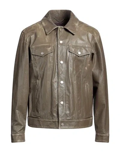 Golden Goose Man Jacket Khaki Size 38 Cow Leather In Beige