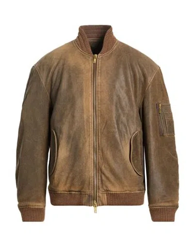 Golden Goose Man Jacket Light Brown Size S Ovine Leather