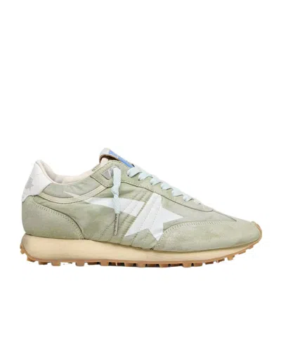 Golden Goose Marathon In Sage-green Nylon With White Star Sneakers In Multi