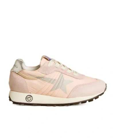 Golden Goose Marathon Junior In Pink Nylon With Printed Star And Leather Heel Tab