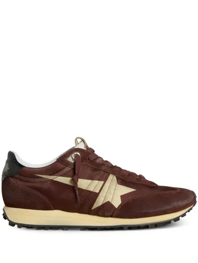 Golden Goose Marathon Suede And Leather-trimmed Satin Sneakers In Brown