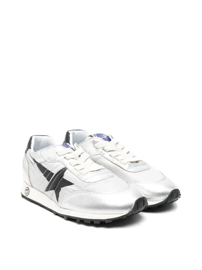 Golden Goose Kids' Marathon Sneakers In Silver Nylon In White