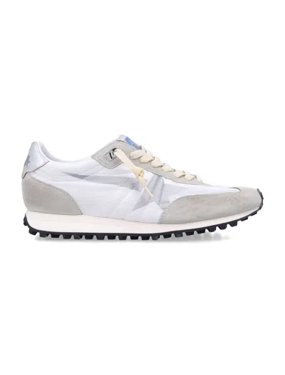 Golden Goose Marathon Sneakers In White Nylon With Suede Inserts And Silver Leather Heel Tab In Gray
