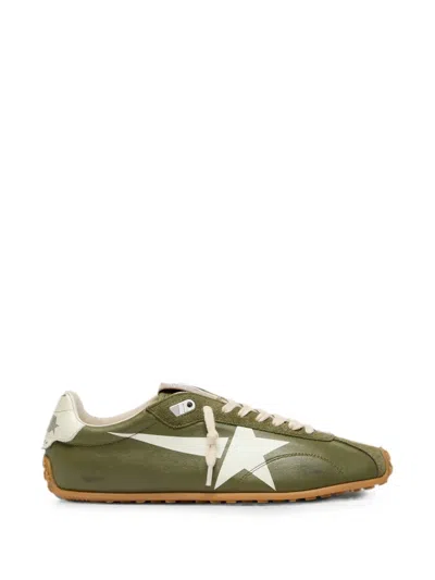 Golden Goose Marathon Speed In Olive-green Leather With Cream Star Sneakers