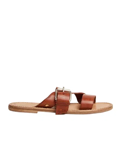 Golden Goose Margaret Flat Sandals In Resin-coated Leather In Brown
