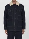 Golden Goose Marsha Denim Twill Jacket With Shearling Collar In Blue