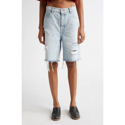 Golden Goose Marsha Destroyed Cutoff Denim Bermuda Shorts In Blue