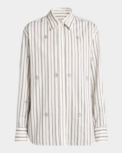 Golden Goose Marysole Embellished Striped Button-down Shirt In Papyruswindsorwine