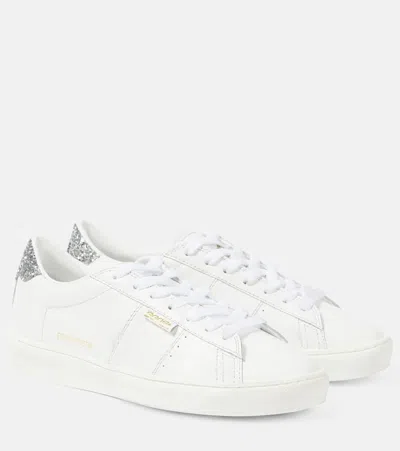 Golden Goose Matchstar Distressed Glittered Leather Sneakers In White