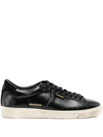 Golden Goose Matchstar Suede-trimmed Distressed Glossed-leather Sneakers In Black