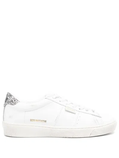 Golden Goose Star-embellished Leather Sneakers With Glitter Heel In White
