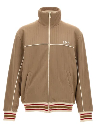Golden Goose Mens Light Beige Zipped Sweatshirt With White Logo