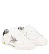 Golden Goose May White Low Top Sneakers With Glittered Star Patch And Contrasting Heel With Logo Lettering In Lea In White