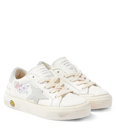 Golden Goose Kids' Leather May Sneakers In White/ice/silver