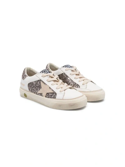 Golden Goose Kids' May Glittered Sneakers In White
