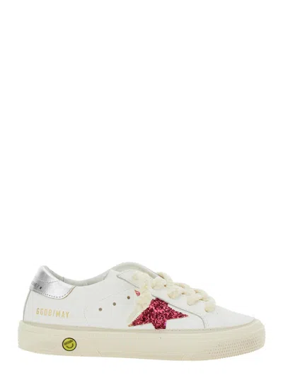 Golden Goose Kids' May Leather Upper Glitter Star Laminated Heel - Include Codice Gyf In White