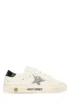 Golden Goose May White Low Top Sneakers With Glittered Star Patch And Contrasting Heel With Logo Lettering In Lea In White