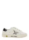 Golden Goose May White Low Top Sneakers With Glittered Star Patch And Contrasting Heel With Logo Lettering In Lea In White