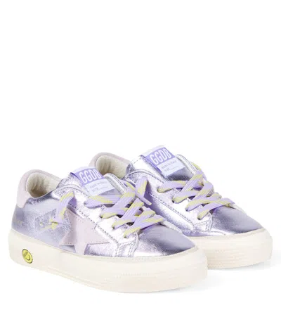 Golden Goose Kids' May Metallic Leather Sneakers In Purple