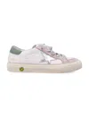 Golden Goose May Leather Sneakers With Metallic Star And Suede Heel Tab In White/light Pink