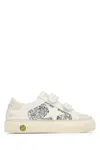 Golden Goose May School Leather And Glitter Sneakers In Whiteplatinumbeige
