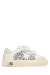 Golden Goose May School Leather And Glitter Sneakers In Whiteplatinumbeige