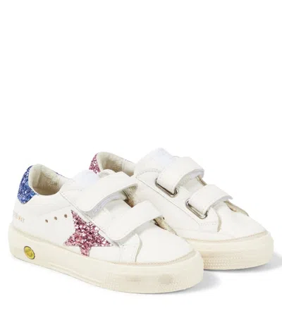 GOLDEN GOOSE MAY SCHOOL GLITTER LEATHER SNEAKERS