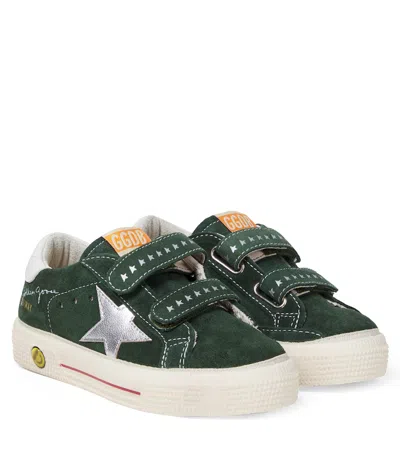 Golden Goose Kids' May School Leather-trimmed Suede Sneakers In Green