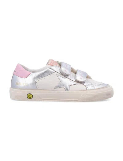 Golden Goose Kids' May School Sneakers In White/silver