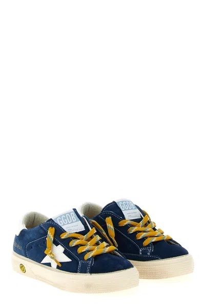 Golden Goose Low-top May Sneakers In Blue Suede And White Leather In Multi