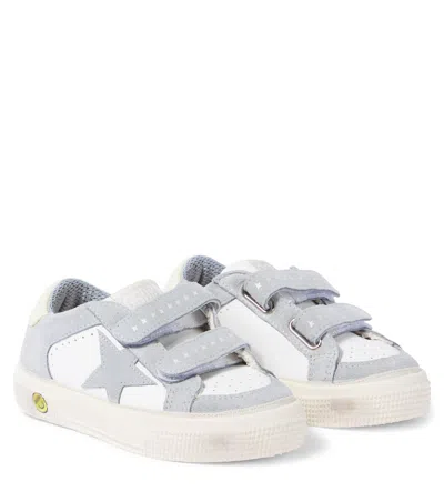 Golden Goose Kids' May Suede And Leather Sneakers In White/gray/yellow