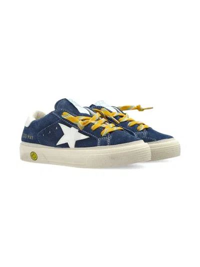 Golden Goose Kids' May Suede Sneakers With White Leather Star And Heel Tab In Blue