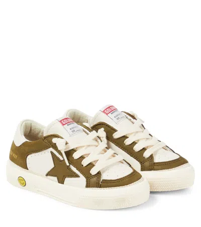 Golden Goose Kids' May Suede-trimmed Leather Trainers In Green