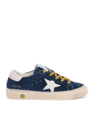 Golden Goose Kids' May Suede Upper And Toe Leather Star And Heel Sneakers In Blue