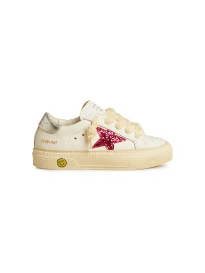 Golden Goose Kids' May Upper Glitter Leather Sneakers In White