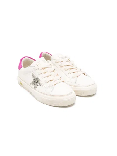 Golden Goose Kids' May Young Leather Sneakers In White