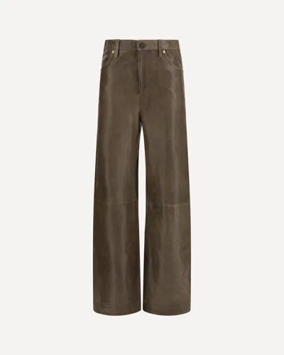 Golden Goose Pantaloni Melany In Pelle Con Ricami In Brown