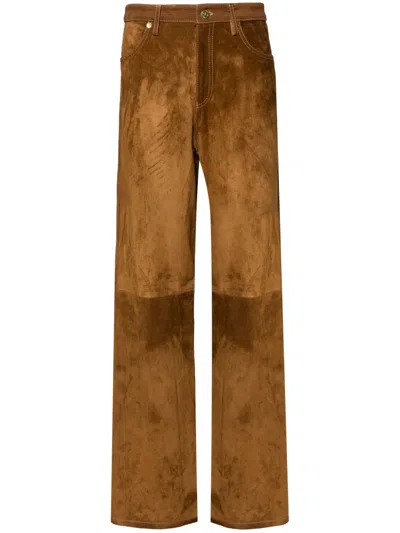 Golden Goose Suede Leather Pants For Men In 棕色的