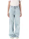Golden Goose Wide Leg Boyfriend Jeans With Distressed Details In Navy