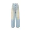 Golden Goose Distressed Boyfriend Fit Trousers With Studded Detailing In Blue